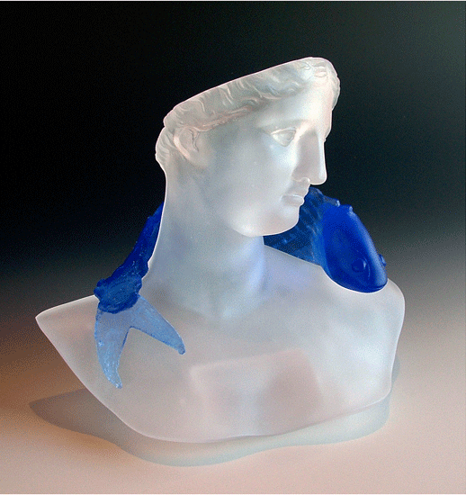 Glass art sculpture of Lady With Stole by Sue Hawker